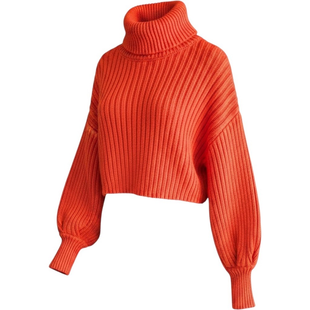 Urban Outfitters Red Orange Crop Turtleneck Sweater‎ Womens S Acrylic Blend Knit